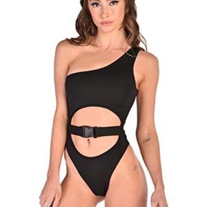 Black Buckle One Shoulder Bodysuit